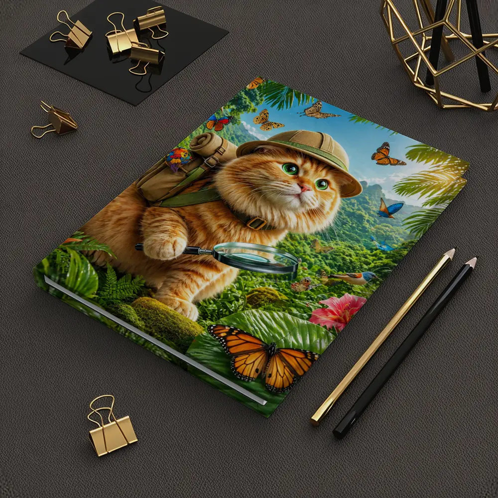 Orange Cat Explorer In Tropical Jungle – Notebooks