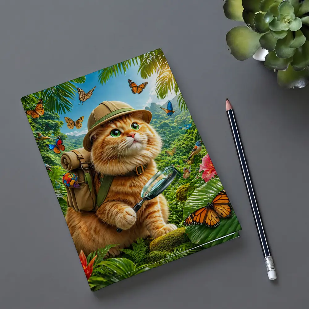Orange Cat Explorer In Tropical Jungle – Notebooks