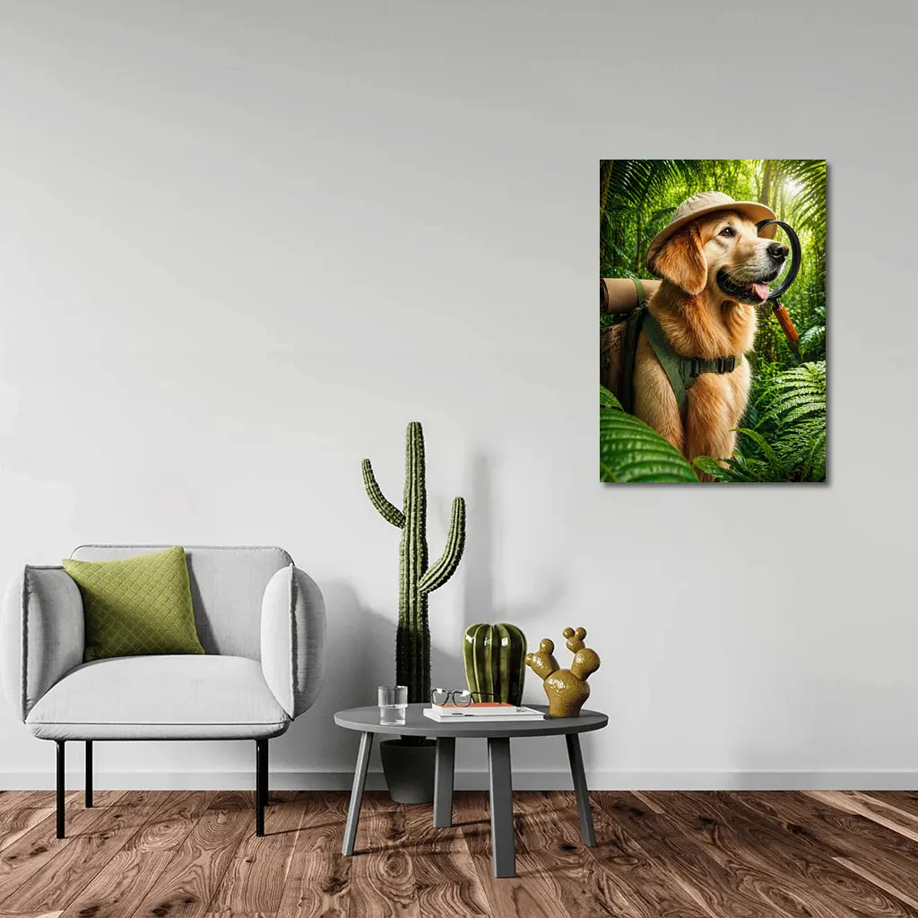 Golden Retriever Explorer in Jungle Adventure – Wall Art