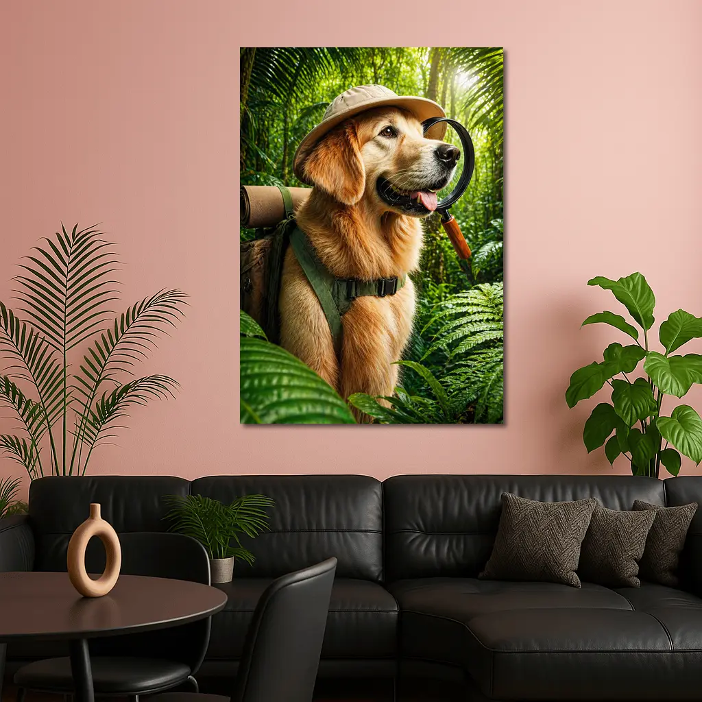 Golden Retriever Explorer in Jungle Adventure – Wall Art