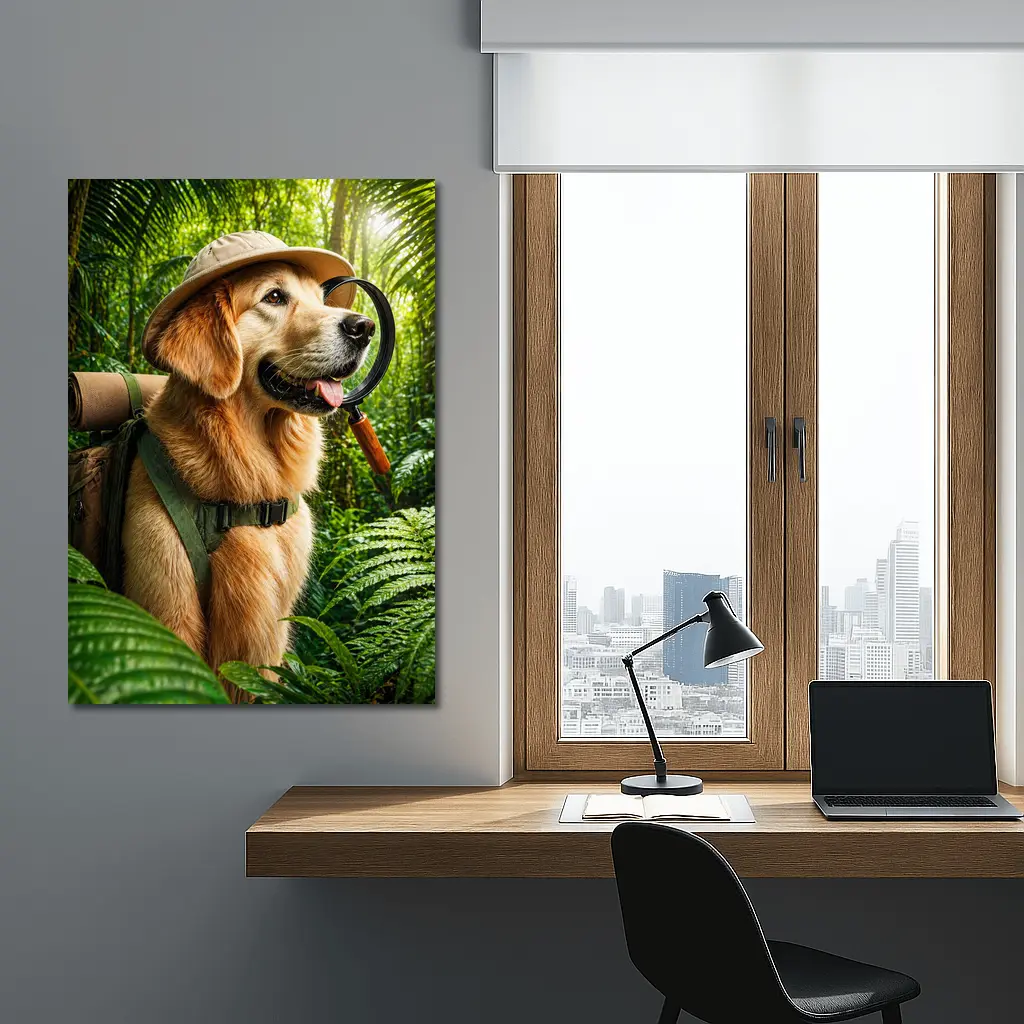 Golden Retriever Explorer in Jungle Adventure – Wall Art