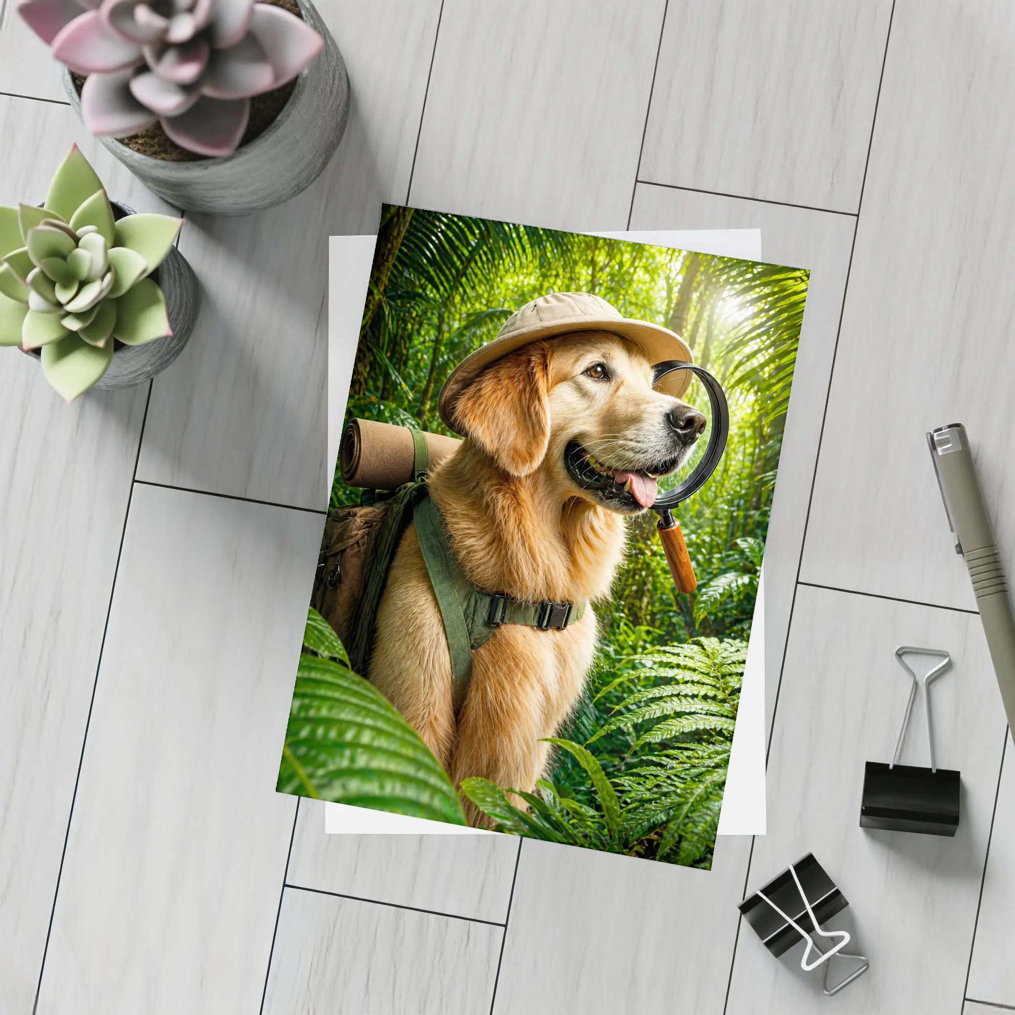 Golden Retriever Explorer in Jungle Adventure – Postcards