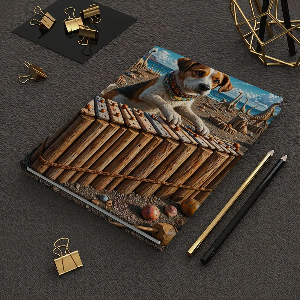 Beagle Dog Playing Xylophone Dinosaur Beach – Notebooks
