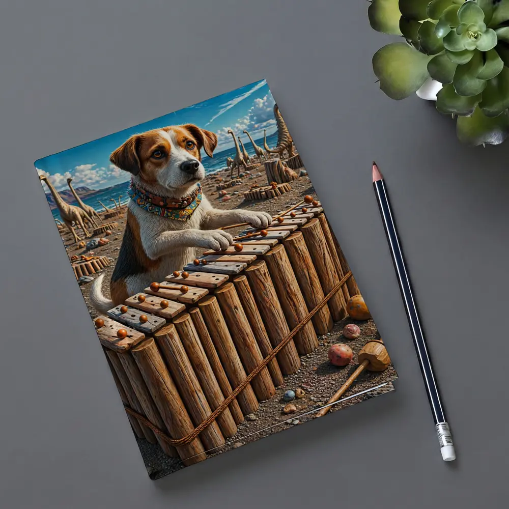 Beagle Dog Playing Xylophone Dinosaur Beach – Notebooks
