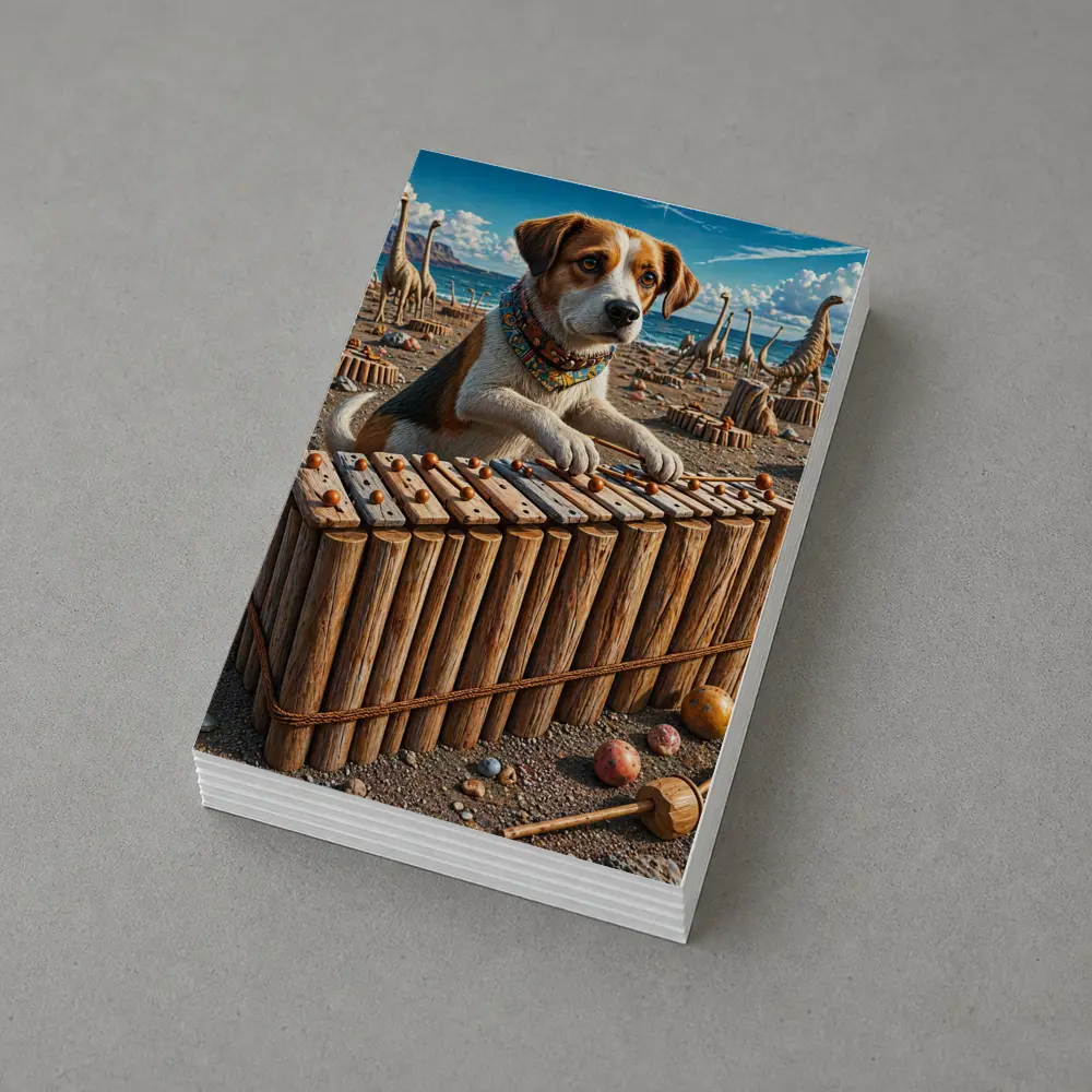 Beagle Dog Playing Xylophone Dinosaur Beach – Postcards