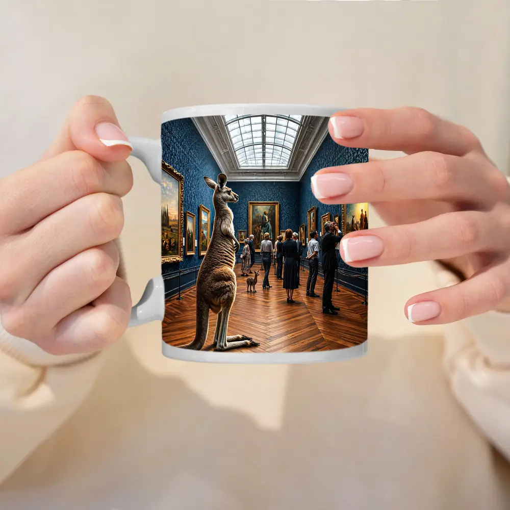 Kangaroo Standing Inside Classic Art Museum – Mugs