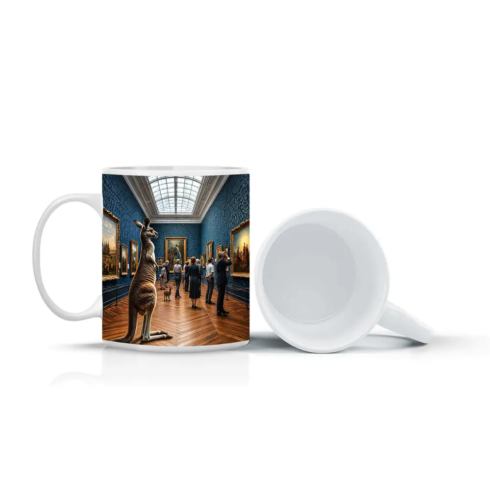 Kangaroo Standing Inside Classic Art Museum – Mugs