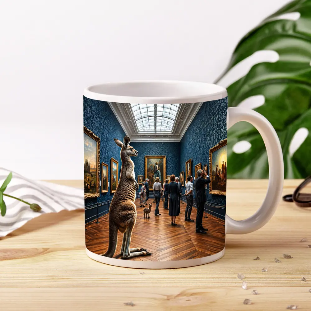 Kangaroo Standing Inside Classic Art Museum – Mugs