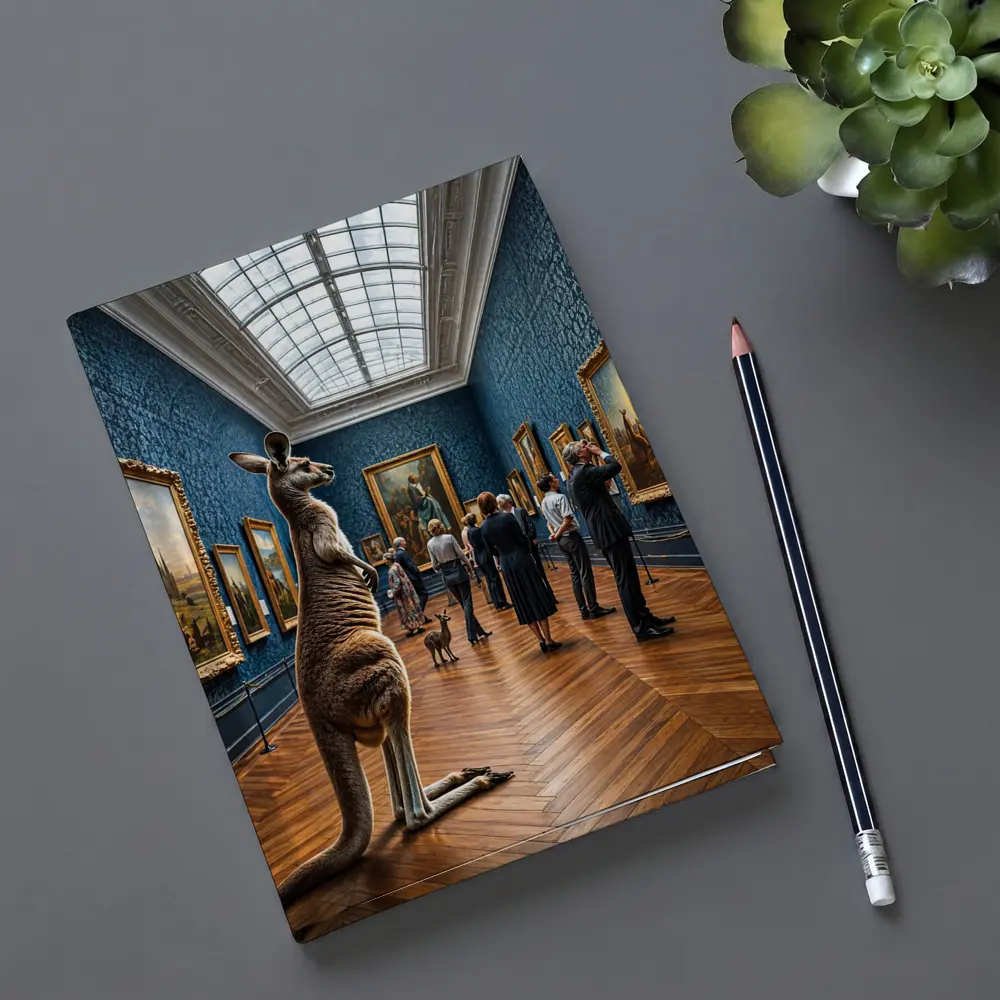 Kangaroo Standing Inside Classic Art Museum – Notebooks