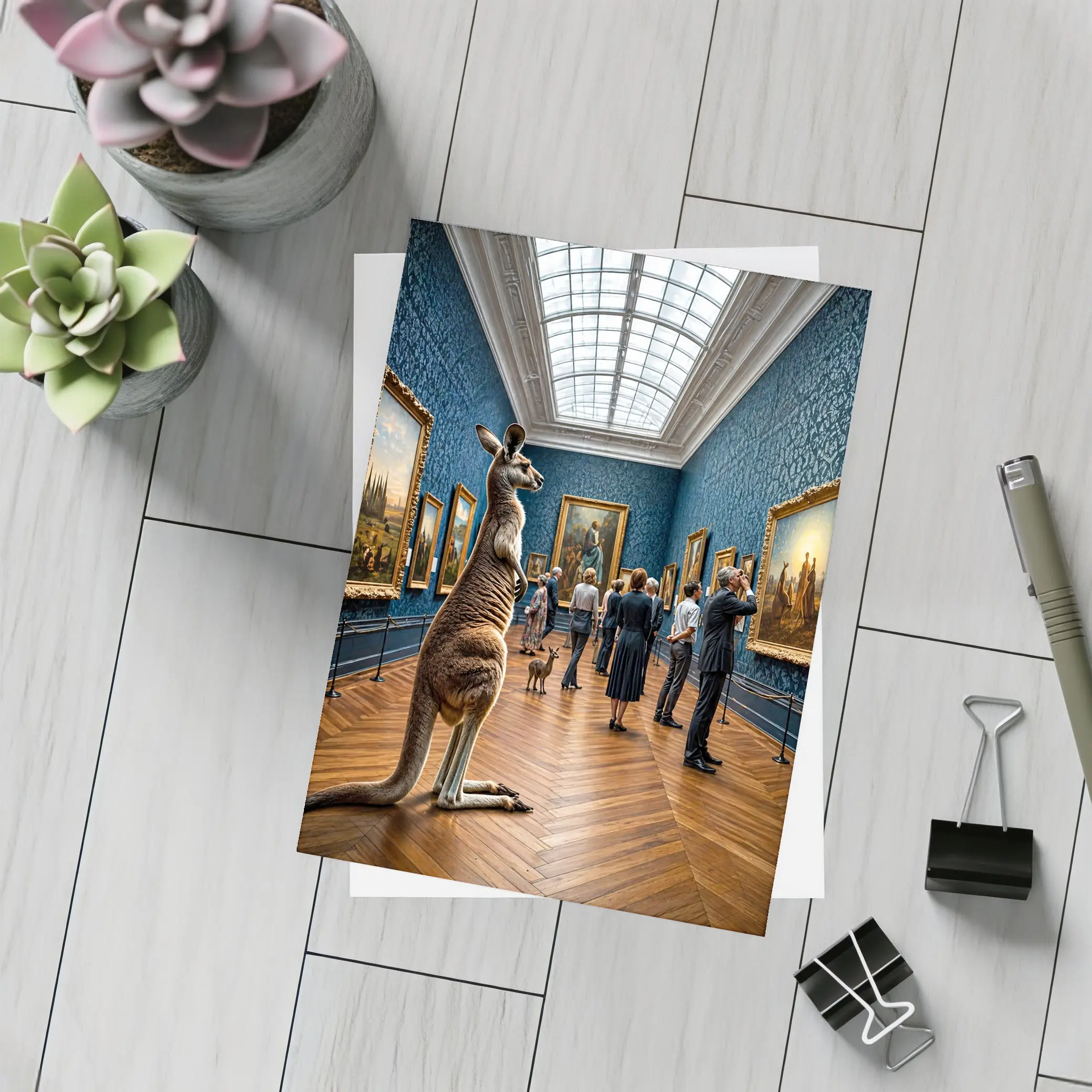 Kangaroo Standing Inside Classic Art Museum – Postcards