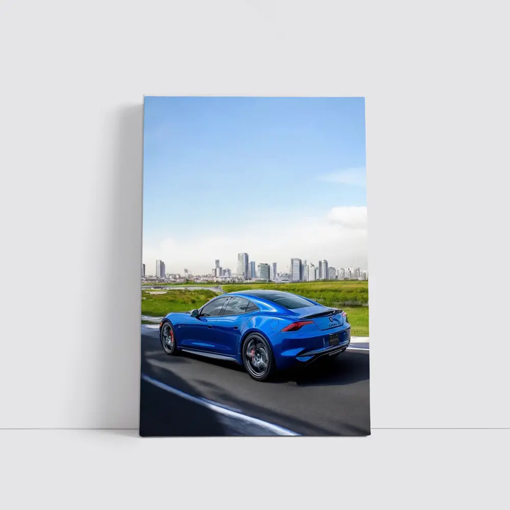 Karma GS-6 Blue Sports Car City Skyline – Wall Art