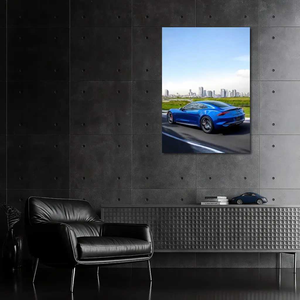 Karma GS-6 Blue Sports Car City Skyline – Wall Art