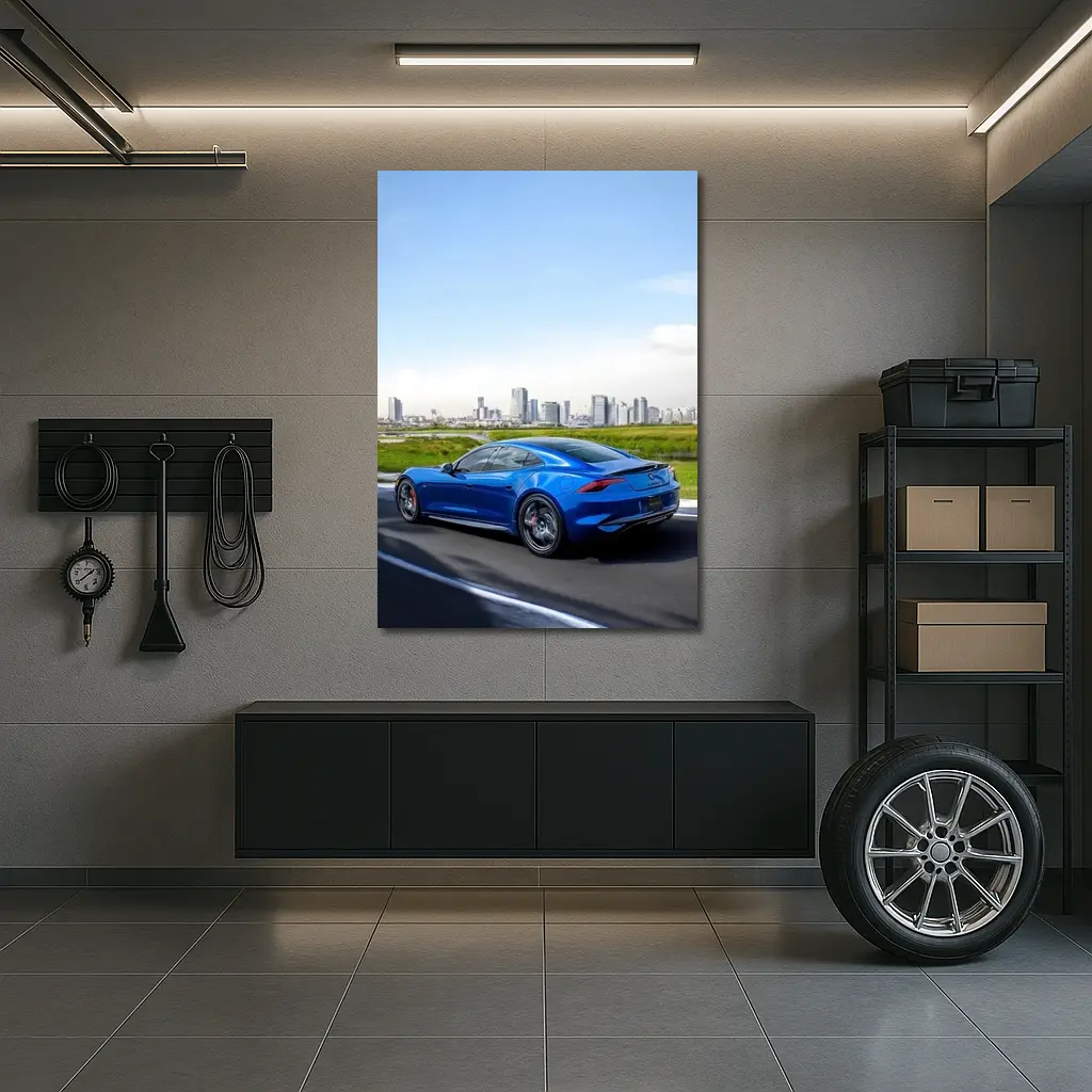 Karma GS-6 Blue Sports Car City Skyline – Wall Art