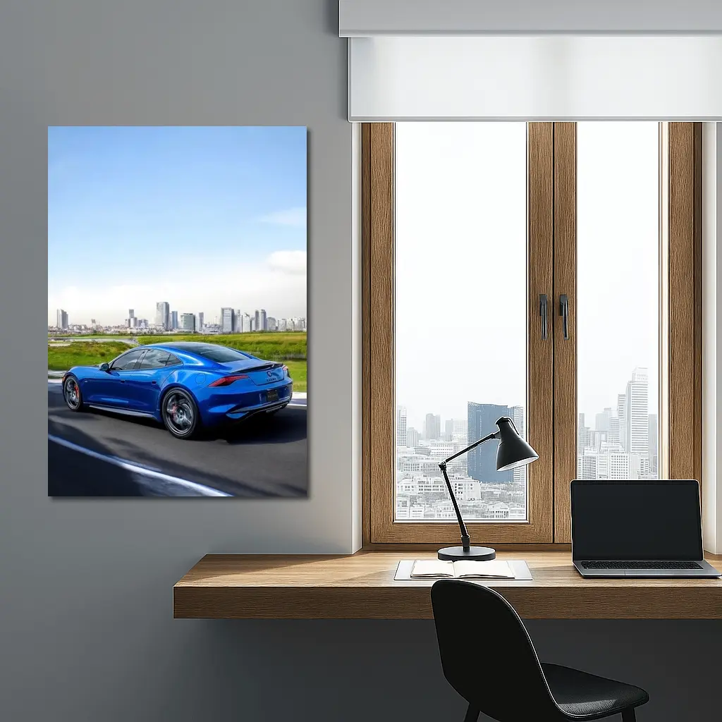 Karma GS-6 Blue Sports Car City Skyline – Wall Art