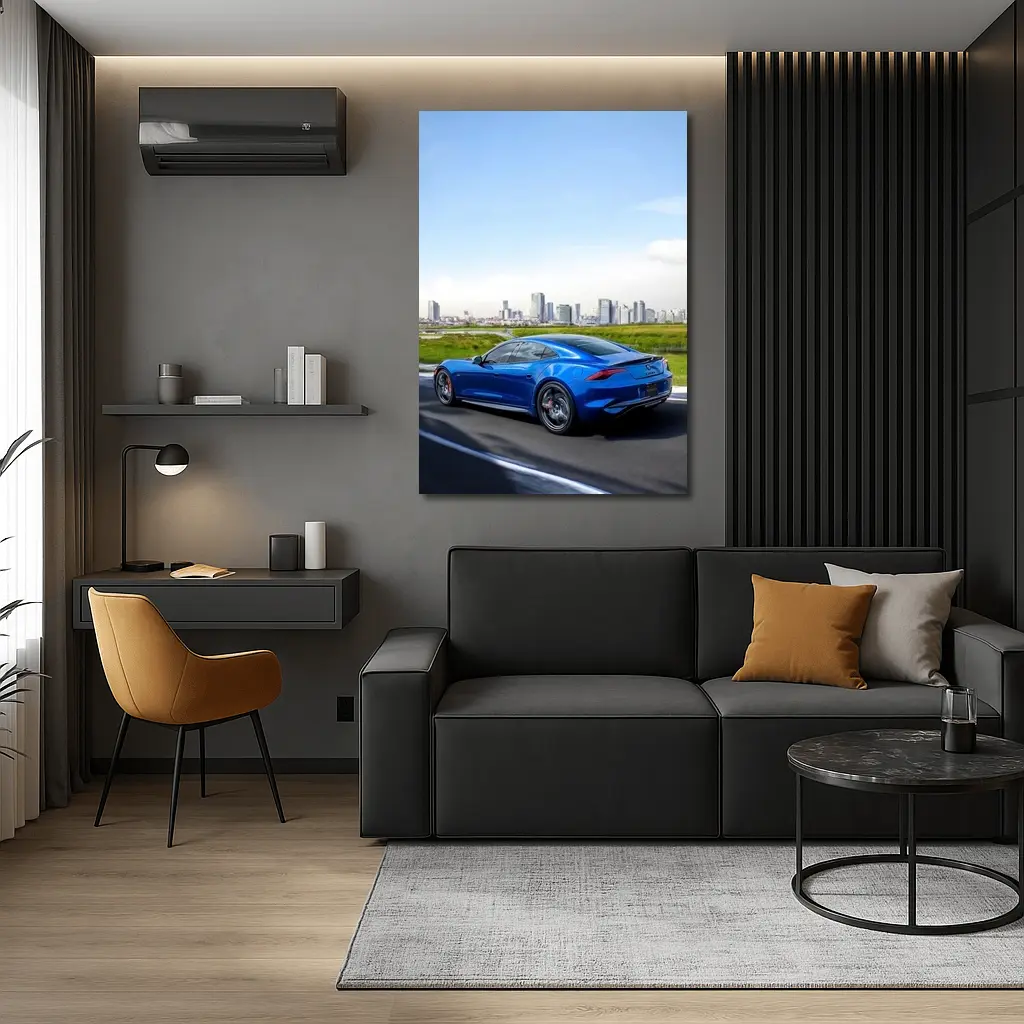 Karma GS-6 Blue Sports Car City Skyline – Wall Art