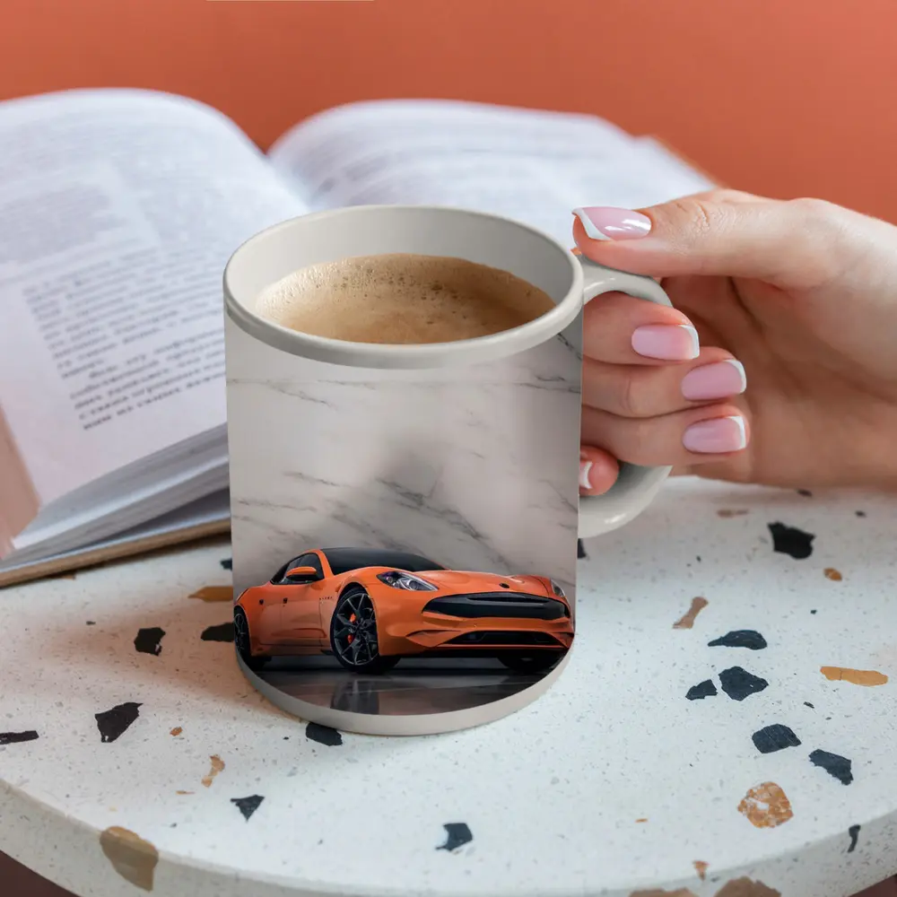 Karma GS6 Orange Sports Car Marble Background – Mugs