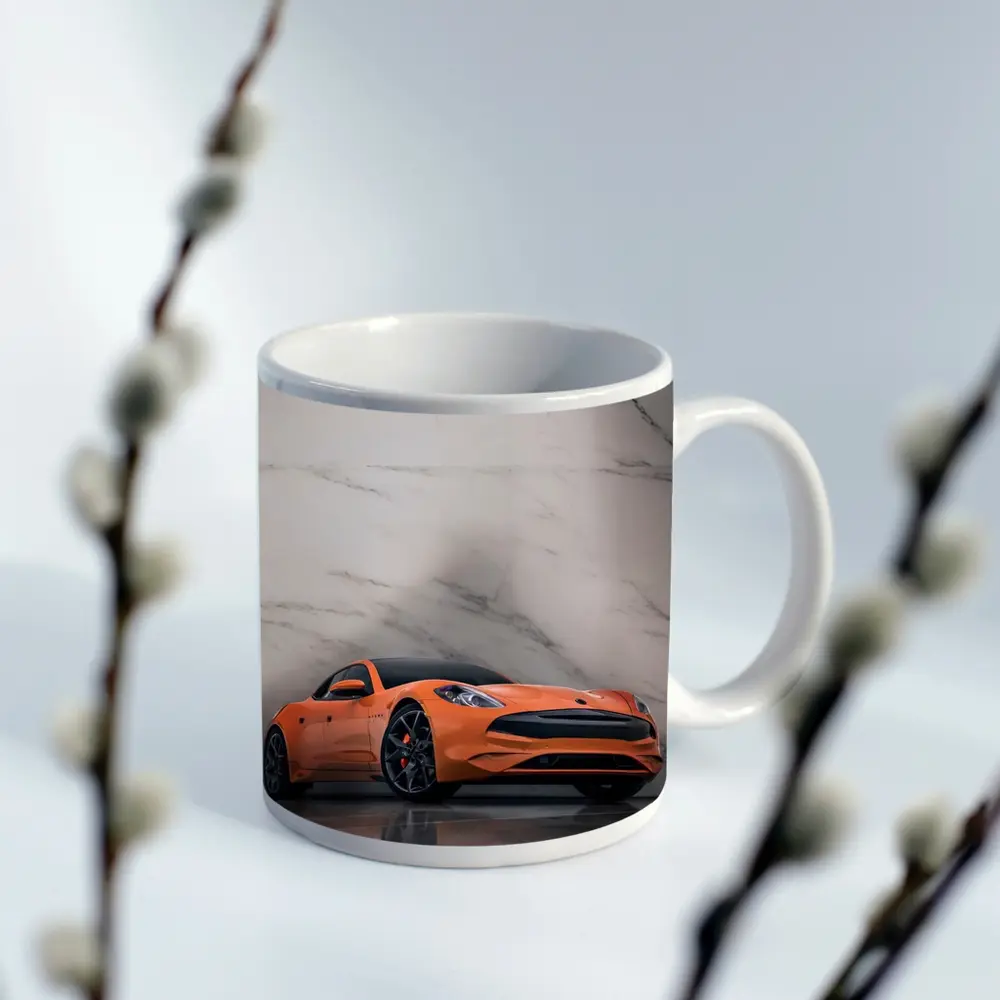 Karma GS6 Orange Sports Car Marble Background – Mugs