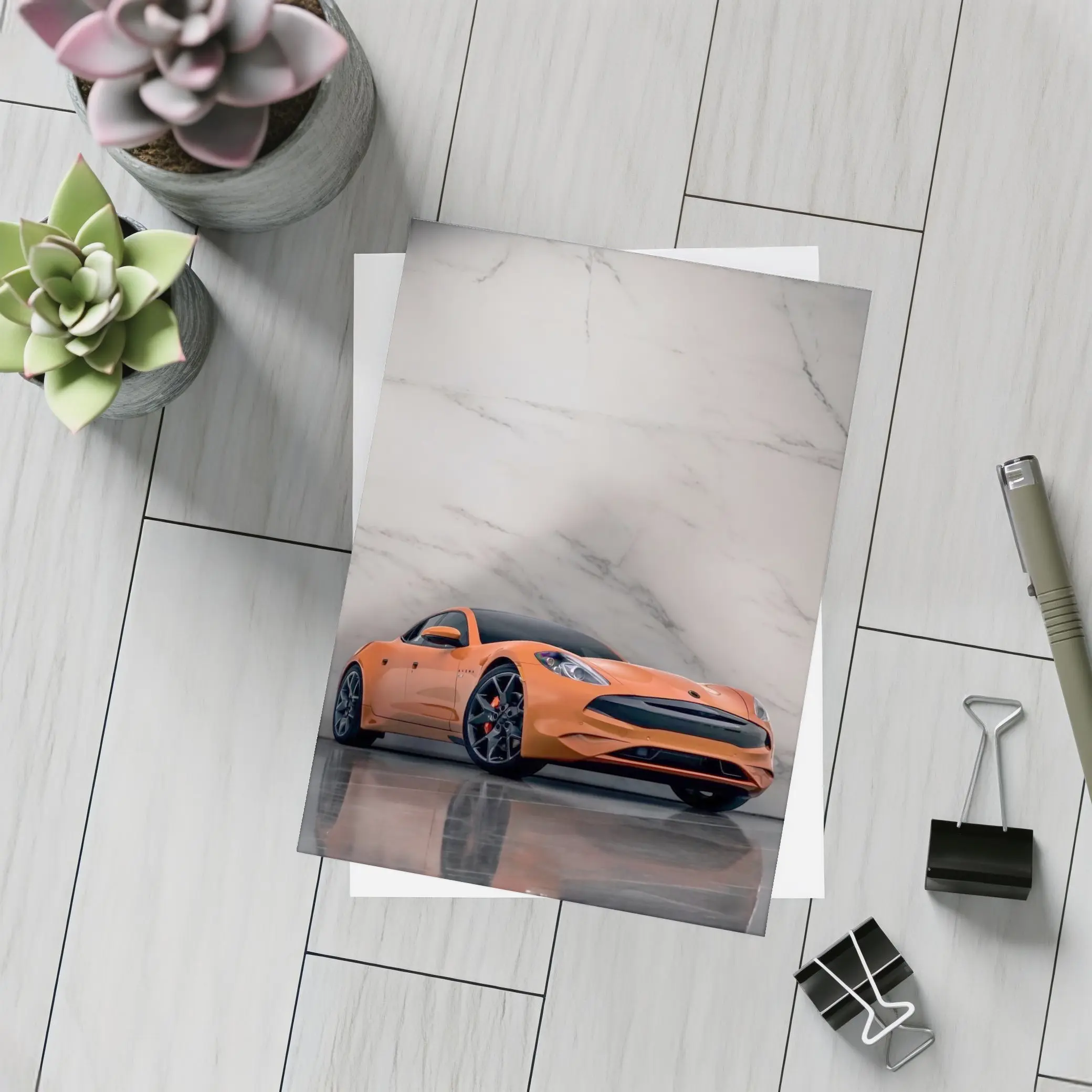 Karma GS6 Orange Sports Car Marble Background – Postcards