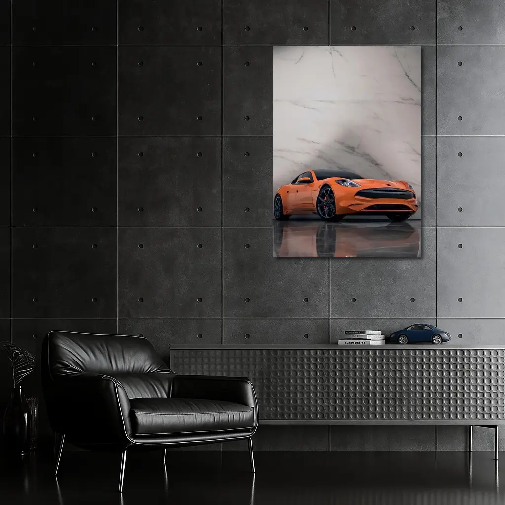 Karma GS6 Orange Sports Car Marble Background – Wall Art