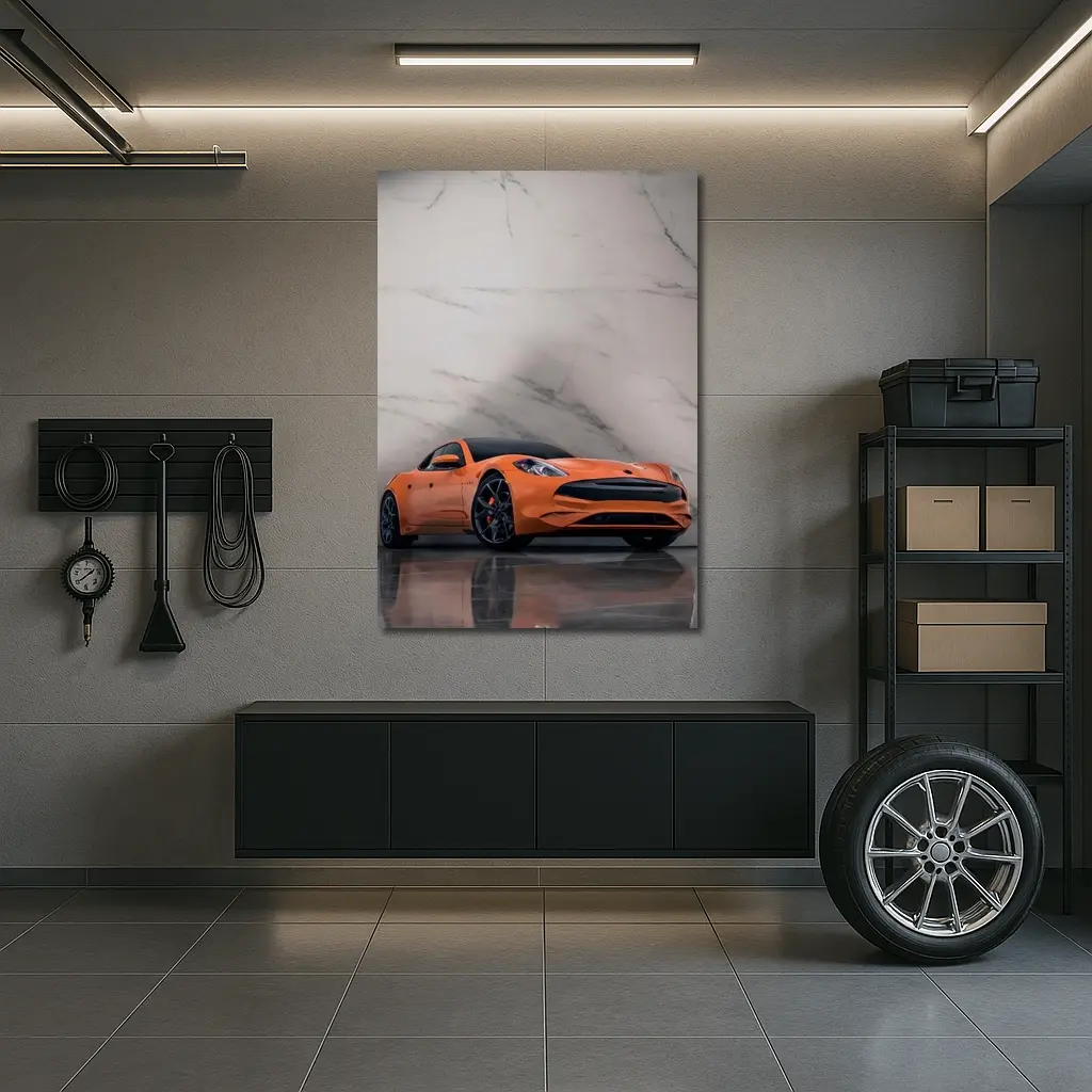 Karma GS6 Orange Sports Car Marble Background – Wall Art
