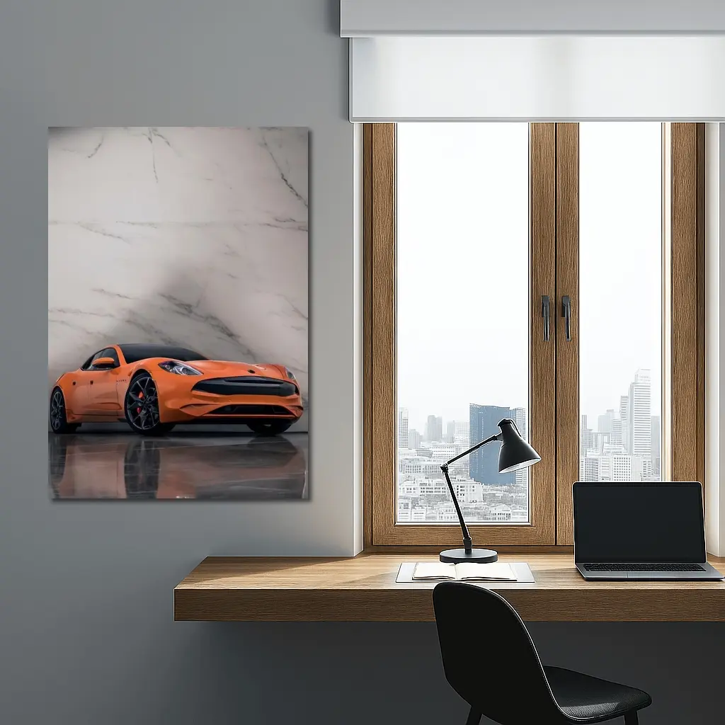 Karma GS6 Orange Sports Car Marble Background – Wall Art