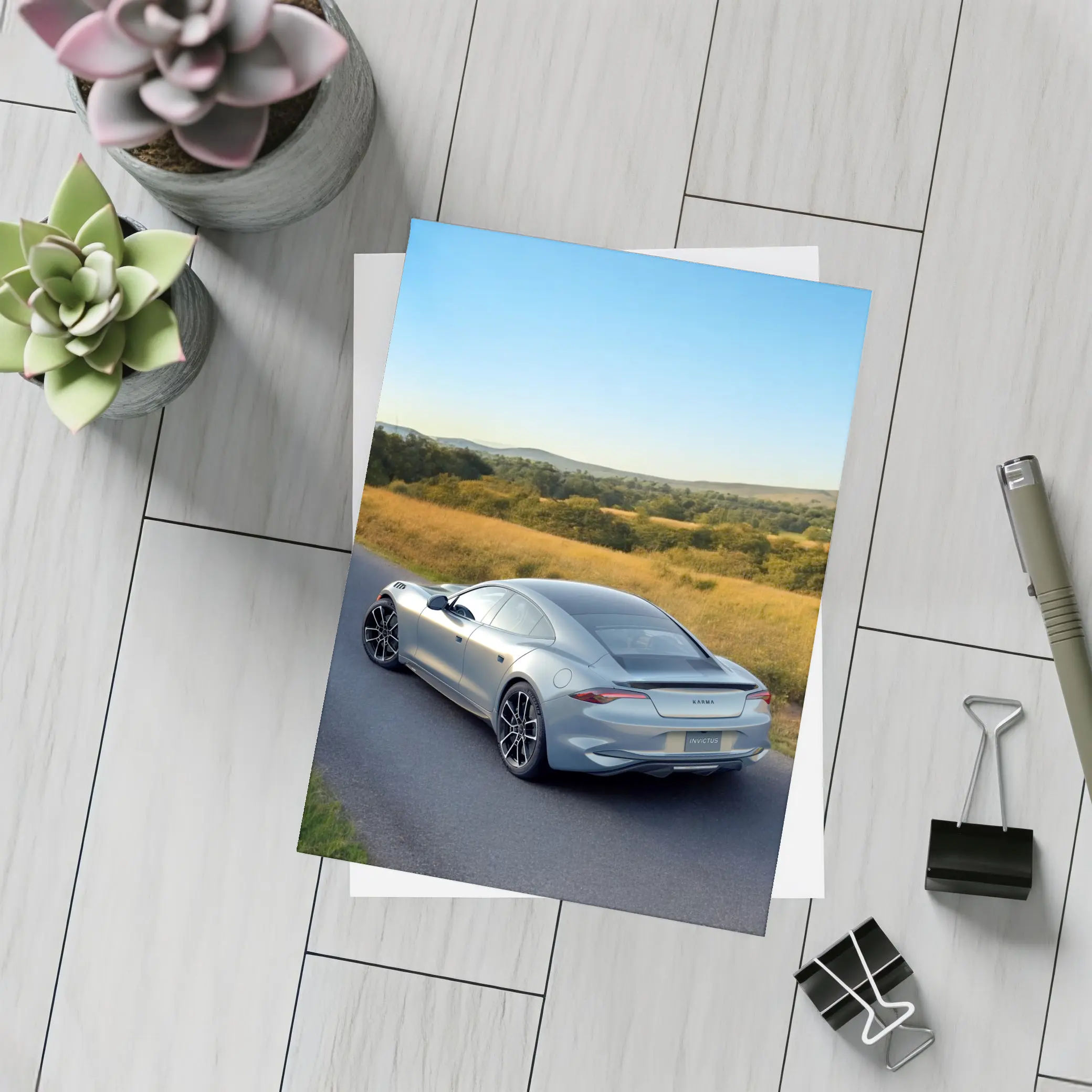 Karma Invictus Silver Car Country Road – Postcards