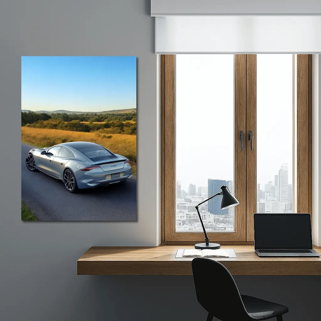 Karma Invictus Silver Car Country Road – Wall Art