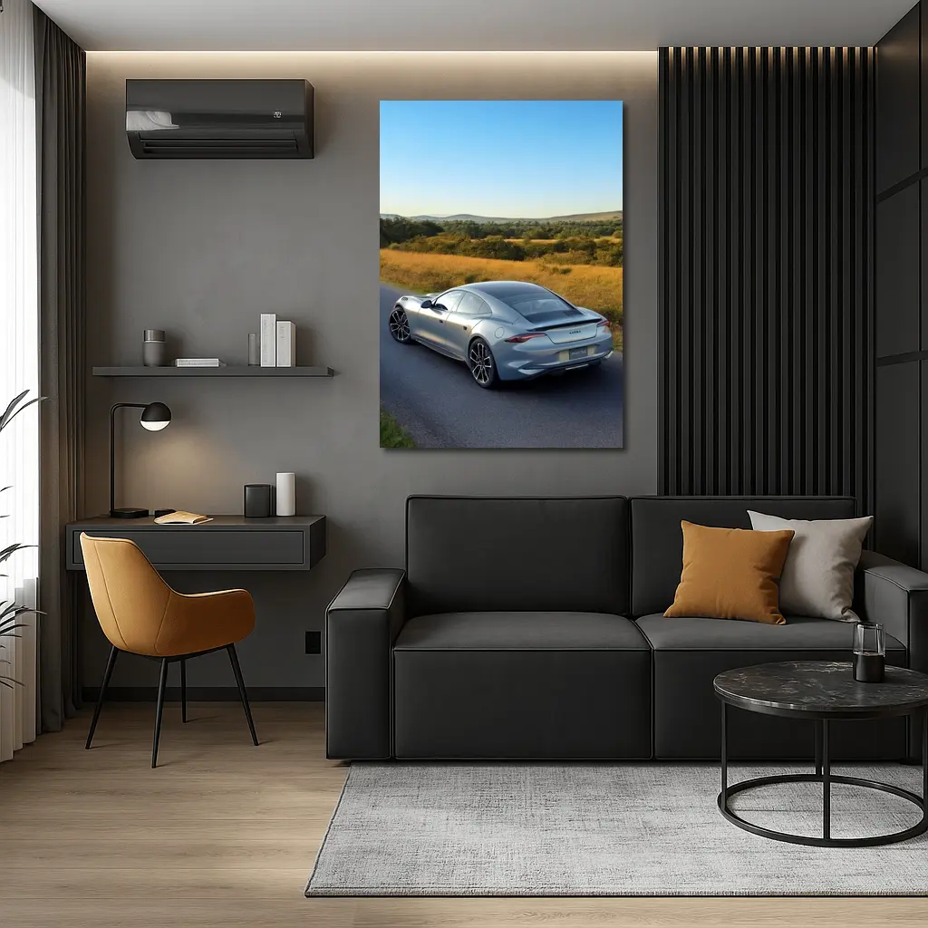 Karma Invictus Silver Car Country Road – Wall Art