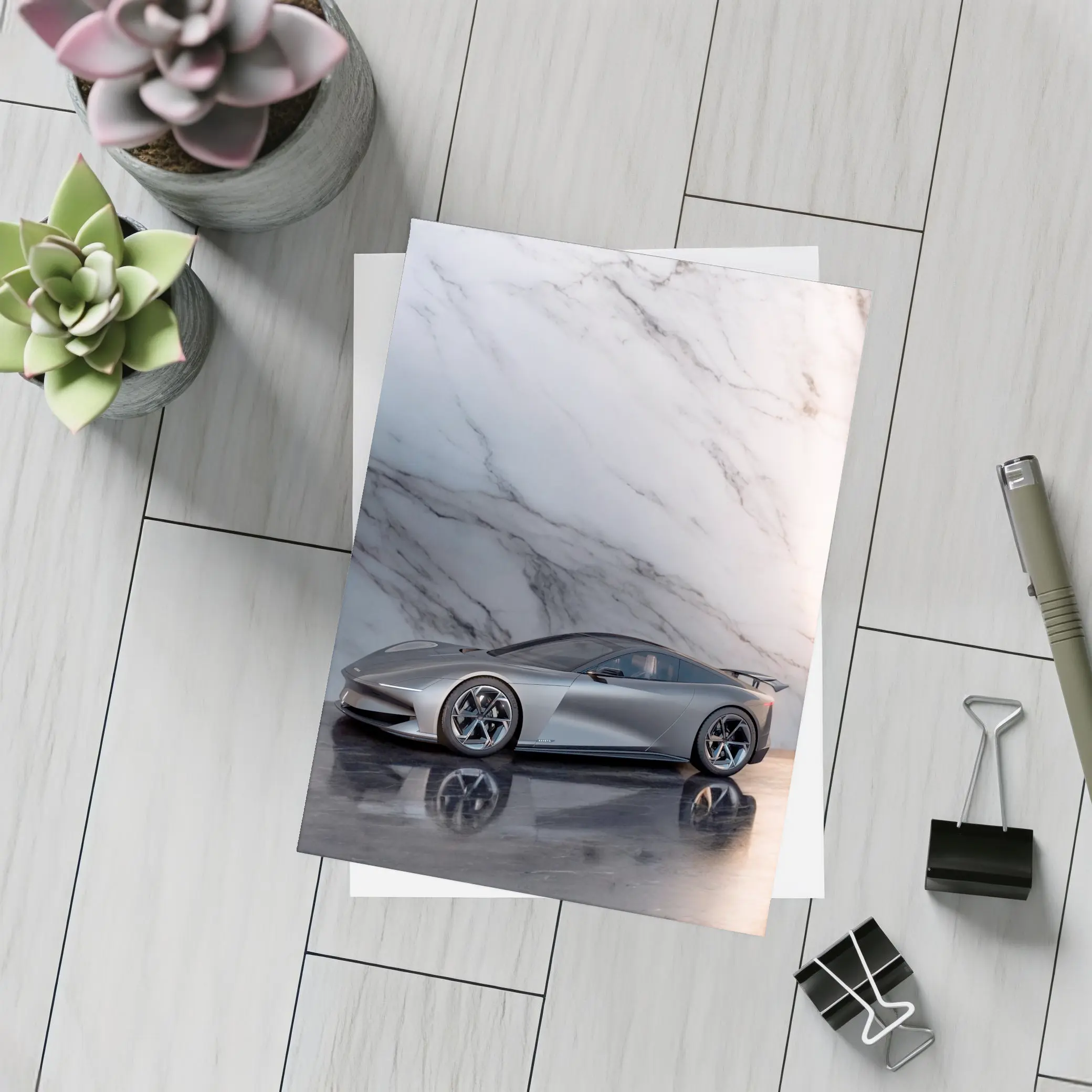 Karma Kaveya Supercar Against Marble Background – Postcards