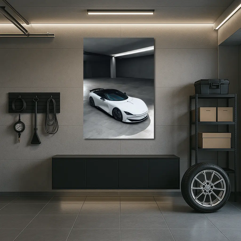 Karma Kaveya White Supercar Concrete Garage – Wall Art