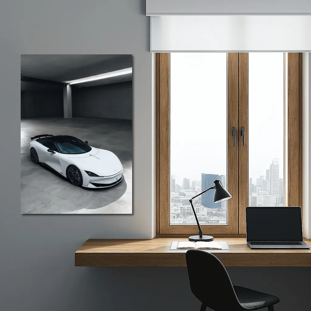 Karma Kaveya White Supercar Concrete Garage – Wall Art