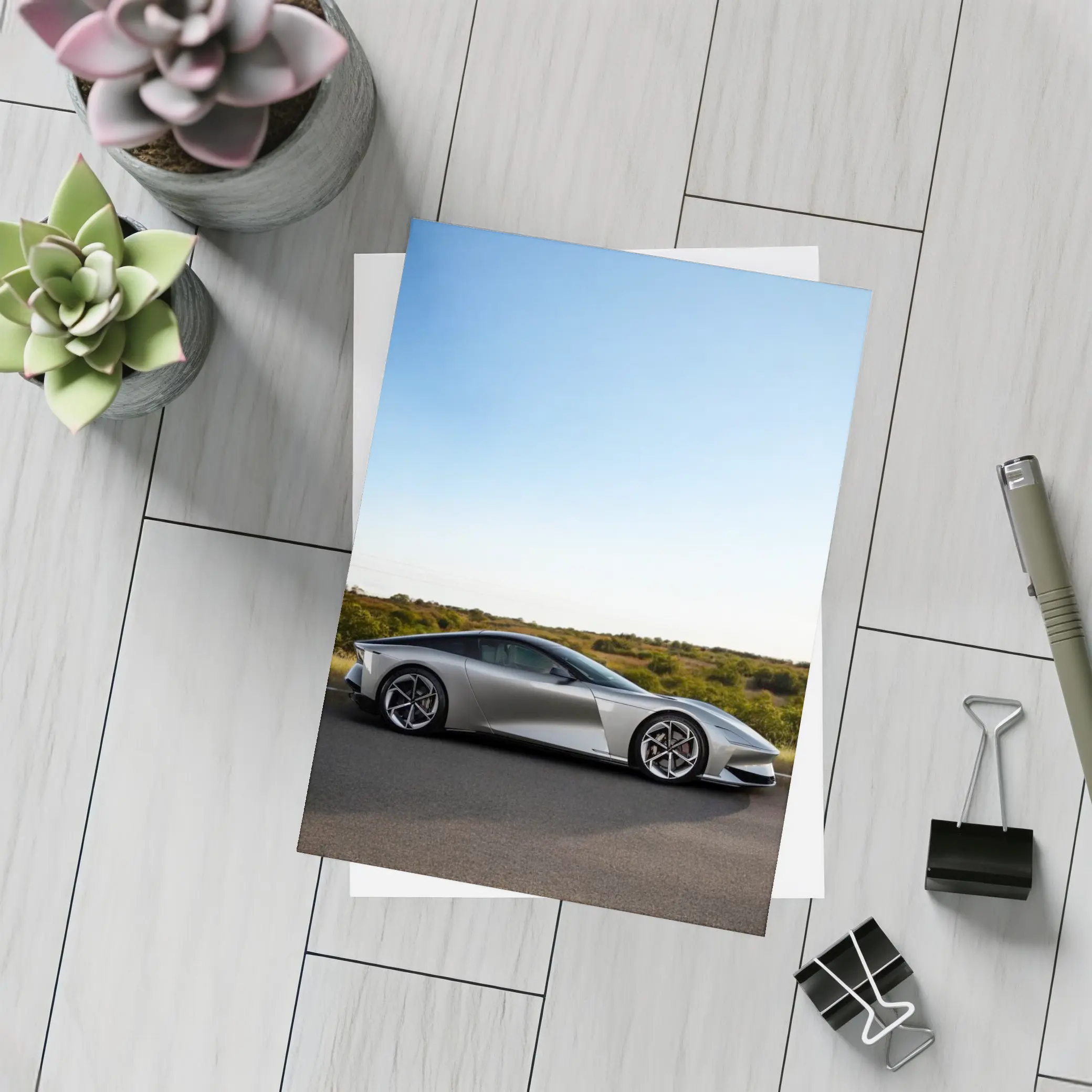 Karma Kaveya Supercar On Open Country Road – Postcards