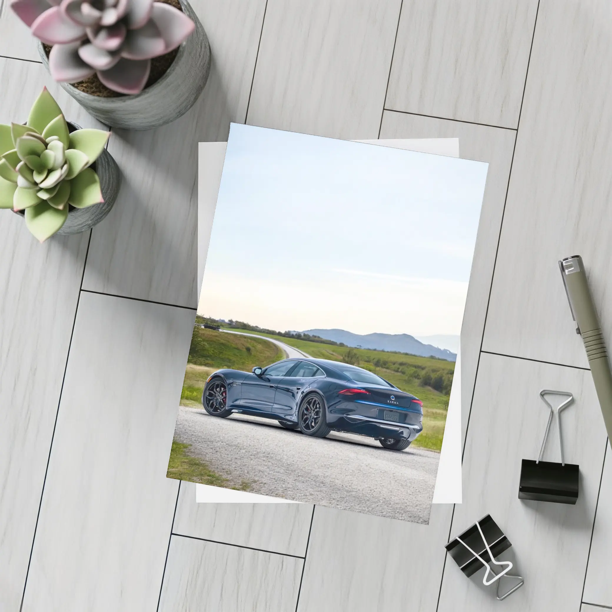 Karma Kaveya Blue Electric Car Rural Road – Postcards