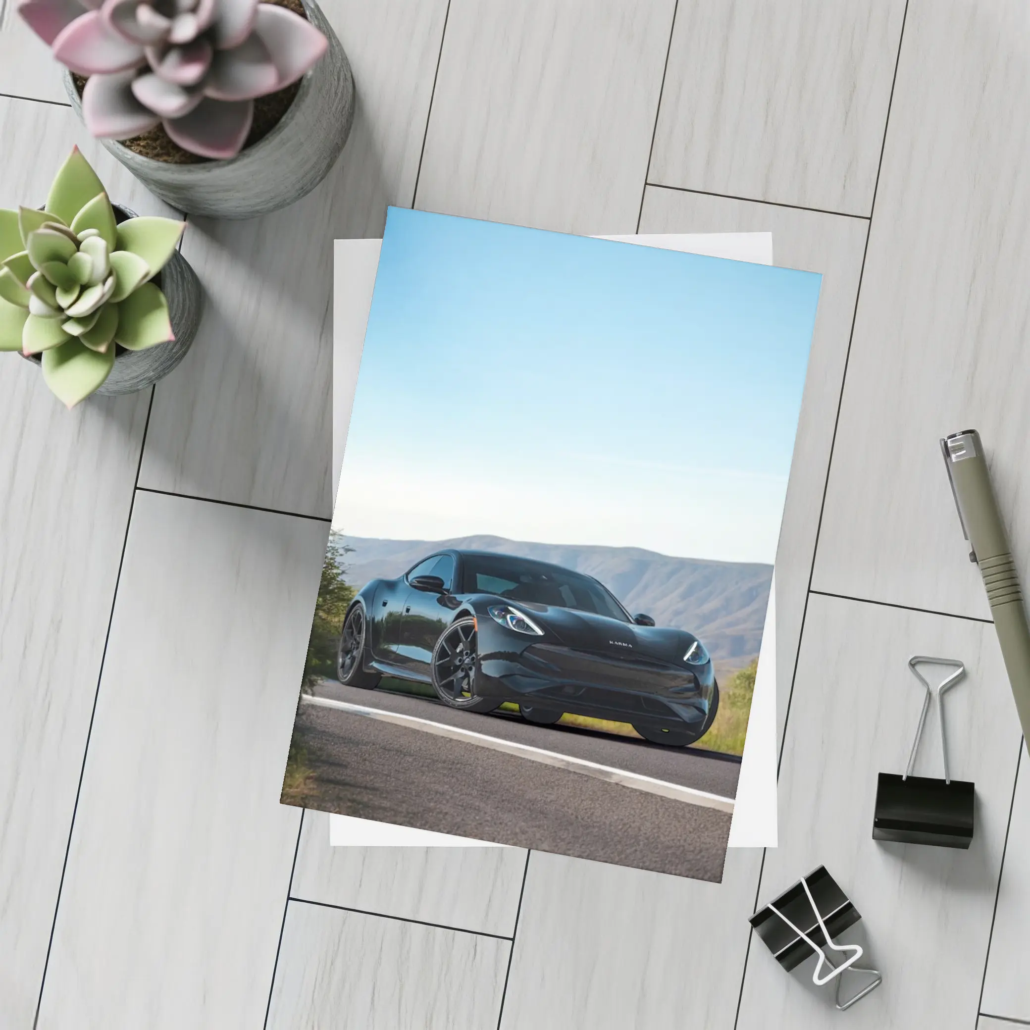 Karma Revero Black Car Mountain Road – Postcards