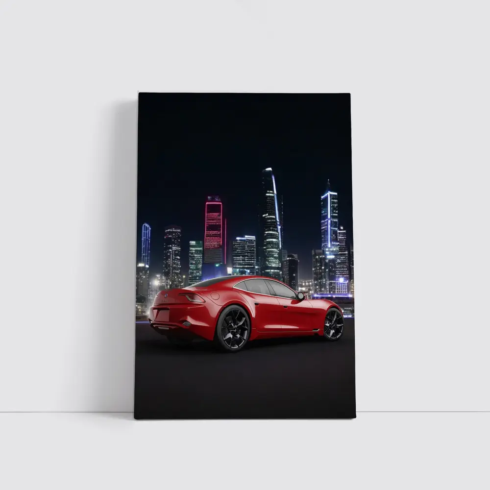 Karma Revero Red Sports Car City Night – Wall Art
