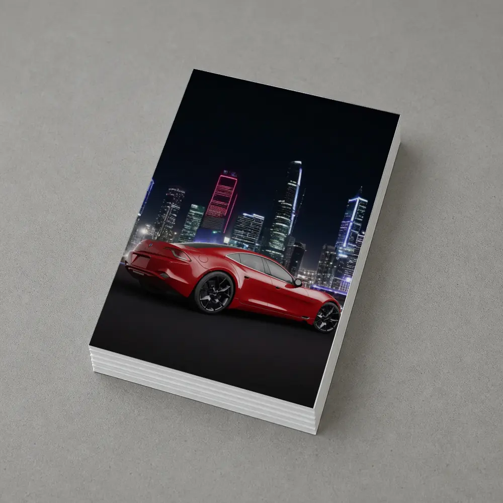 Karma Revero Red Sports Car City Night – Postcards