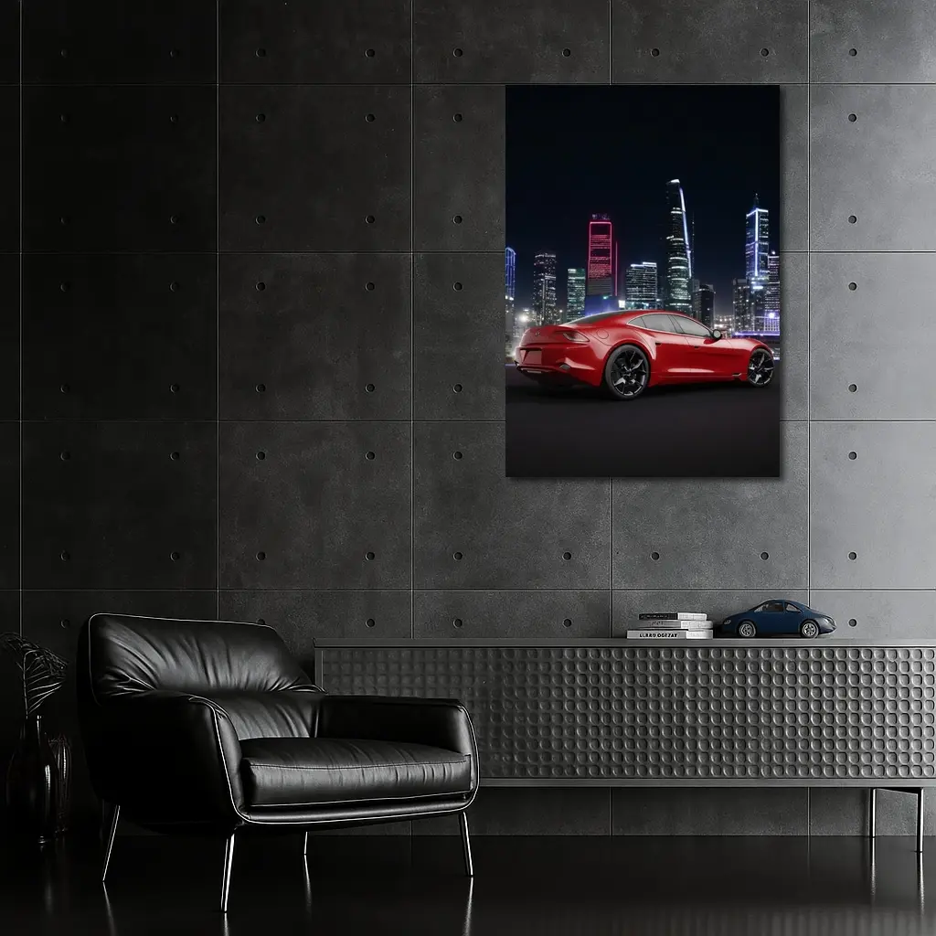 Karma Revero Red Sports Car City Night – Wall Art