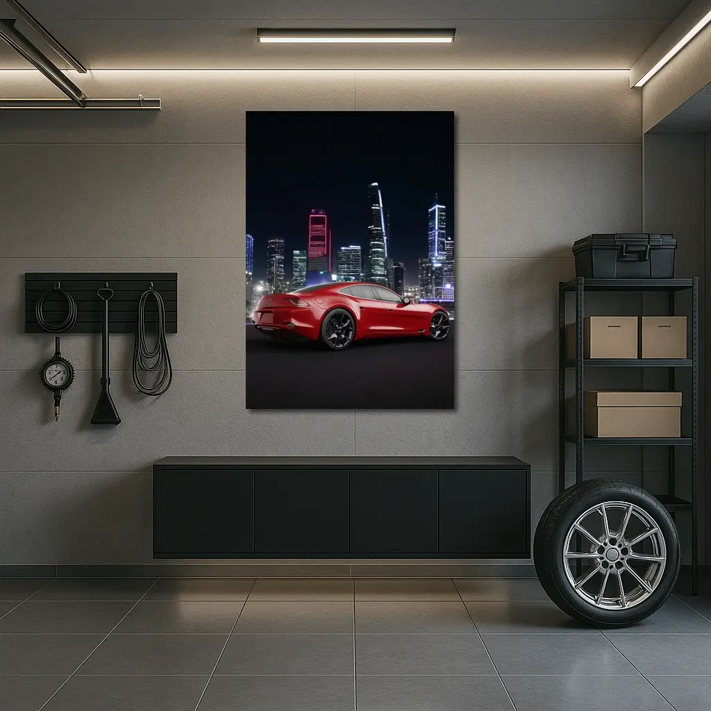 Karma Revero Red Sports Car City Night – Wall Art