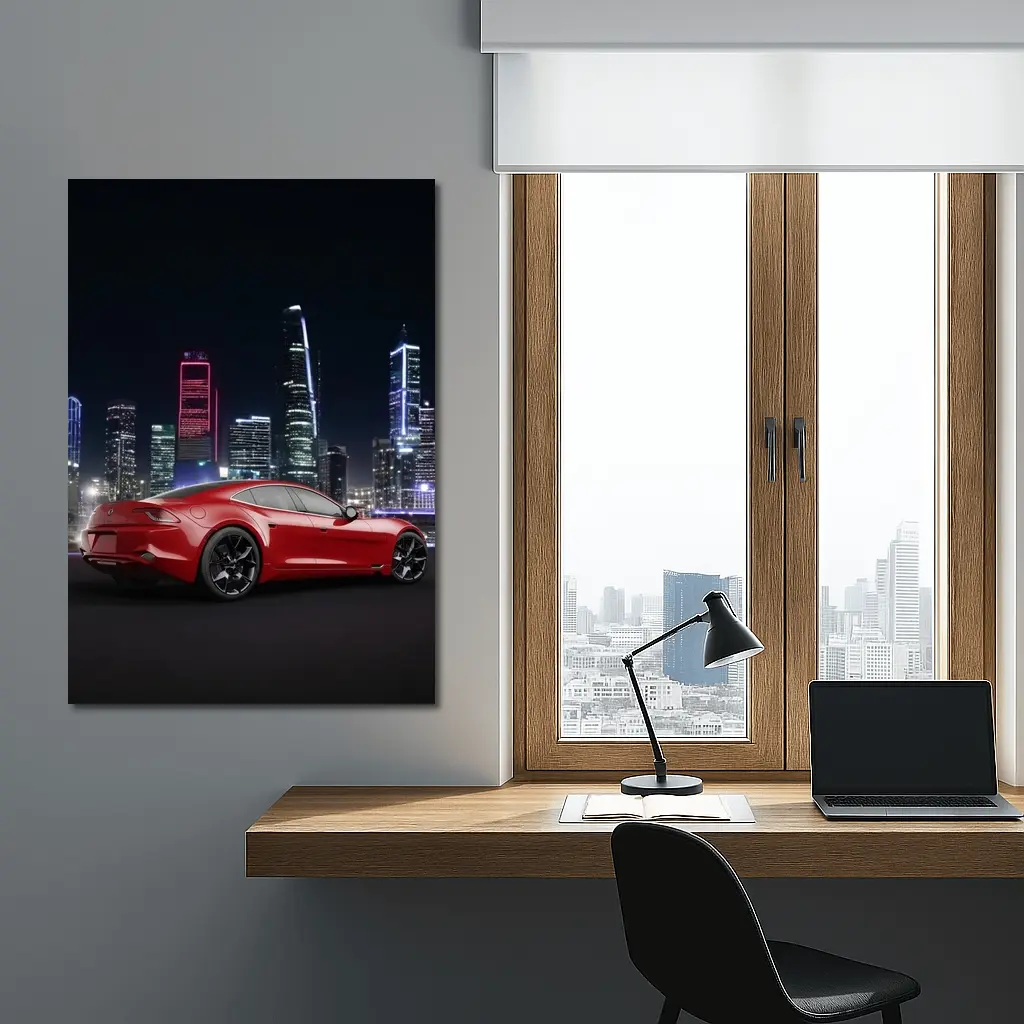 Karma Revero Red Sports Car City Night – Wall Art