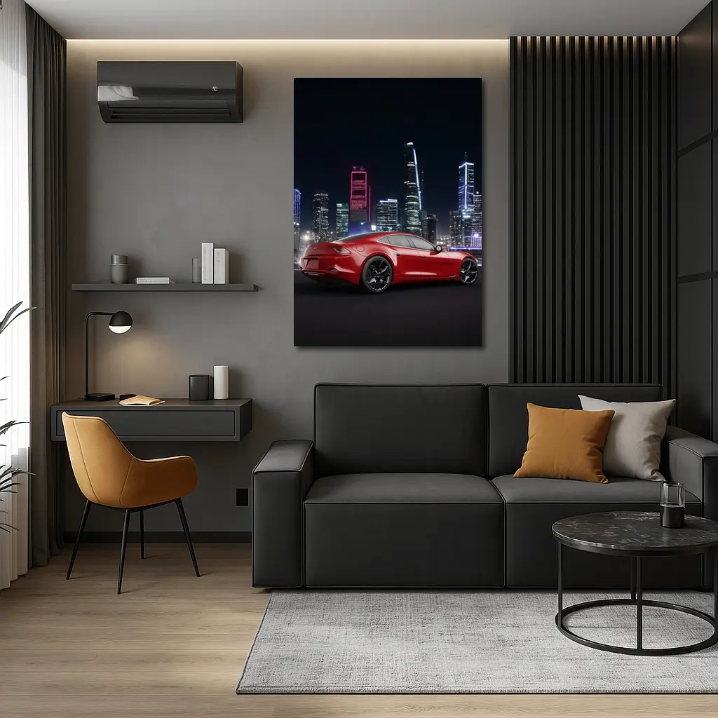 Karma Revero Red Sports Car City Night – Wall Art