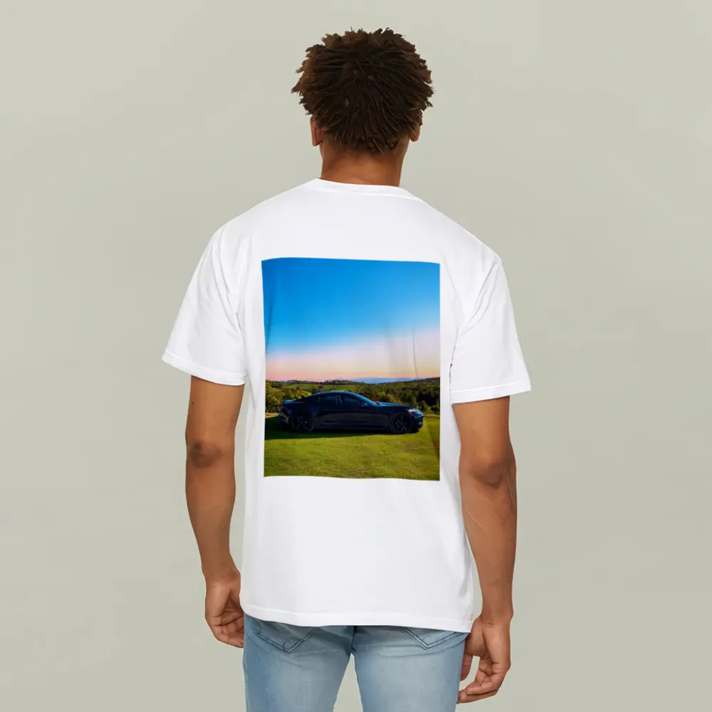 Karma Revero Black Car Sunset Landscape – T-Shirts