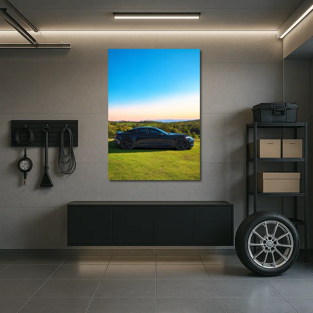 Karma Revero Black Car Sunset Landscape – Wall Art