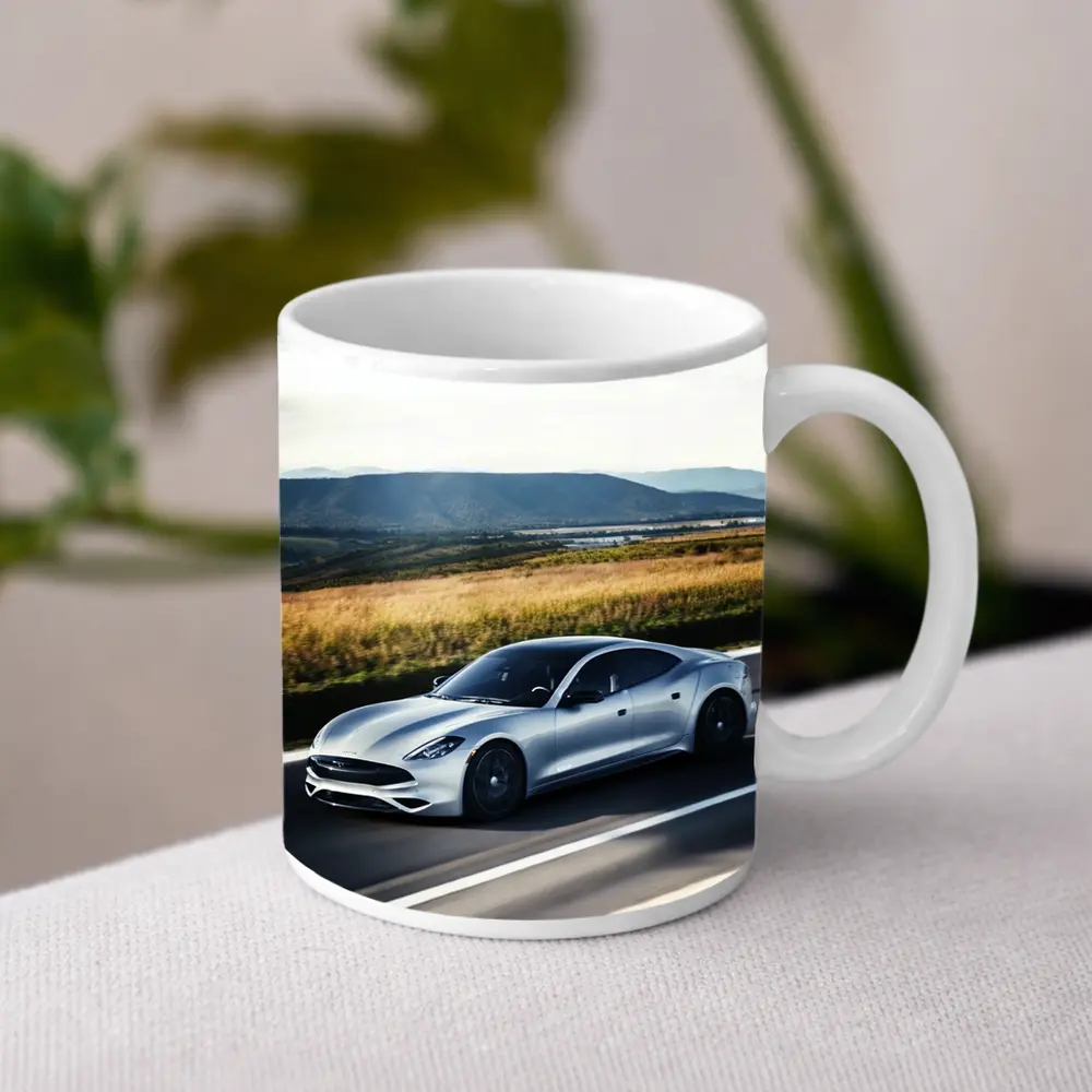 Karma Revero Silver Sedan Open Road Drive – Mugs