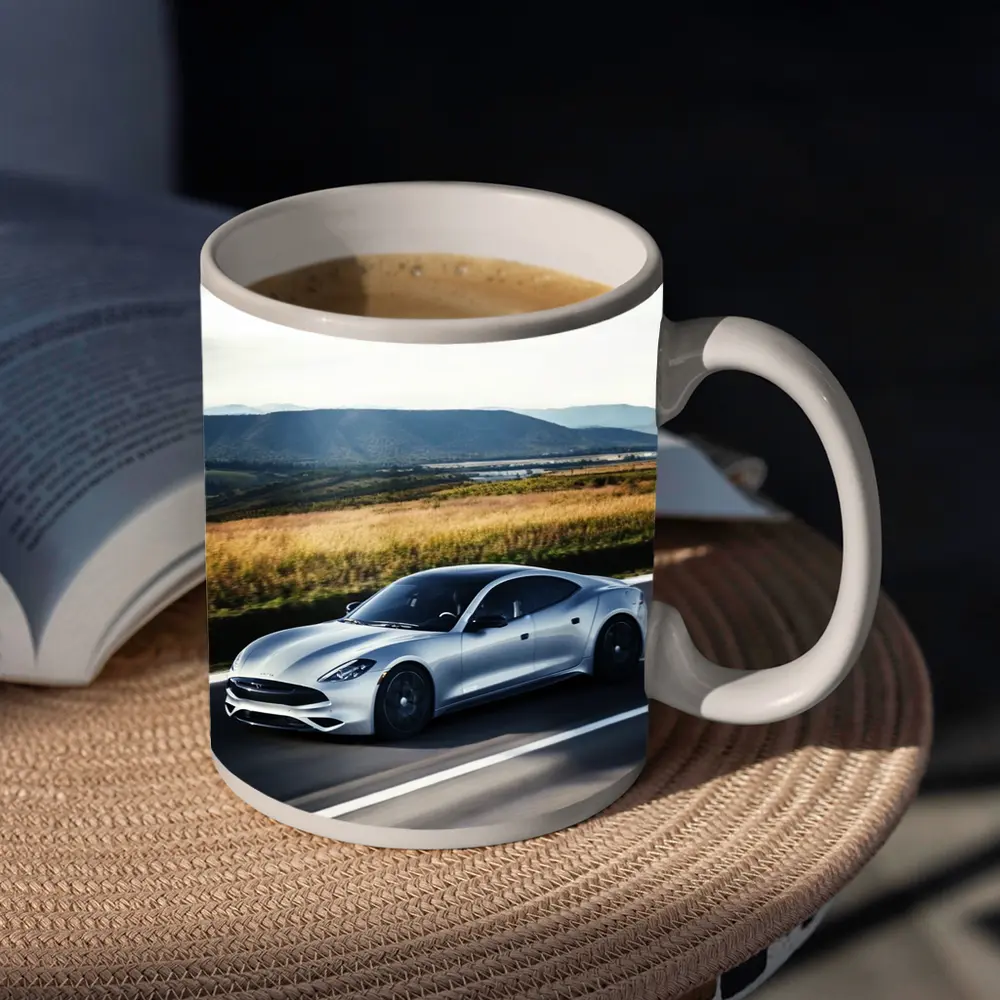 Karma Revero Silver Sedan Open Road Drive – Mugs
