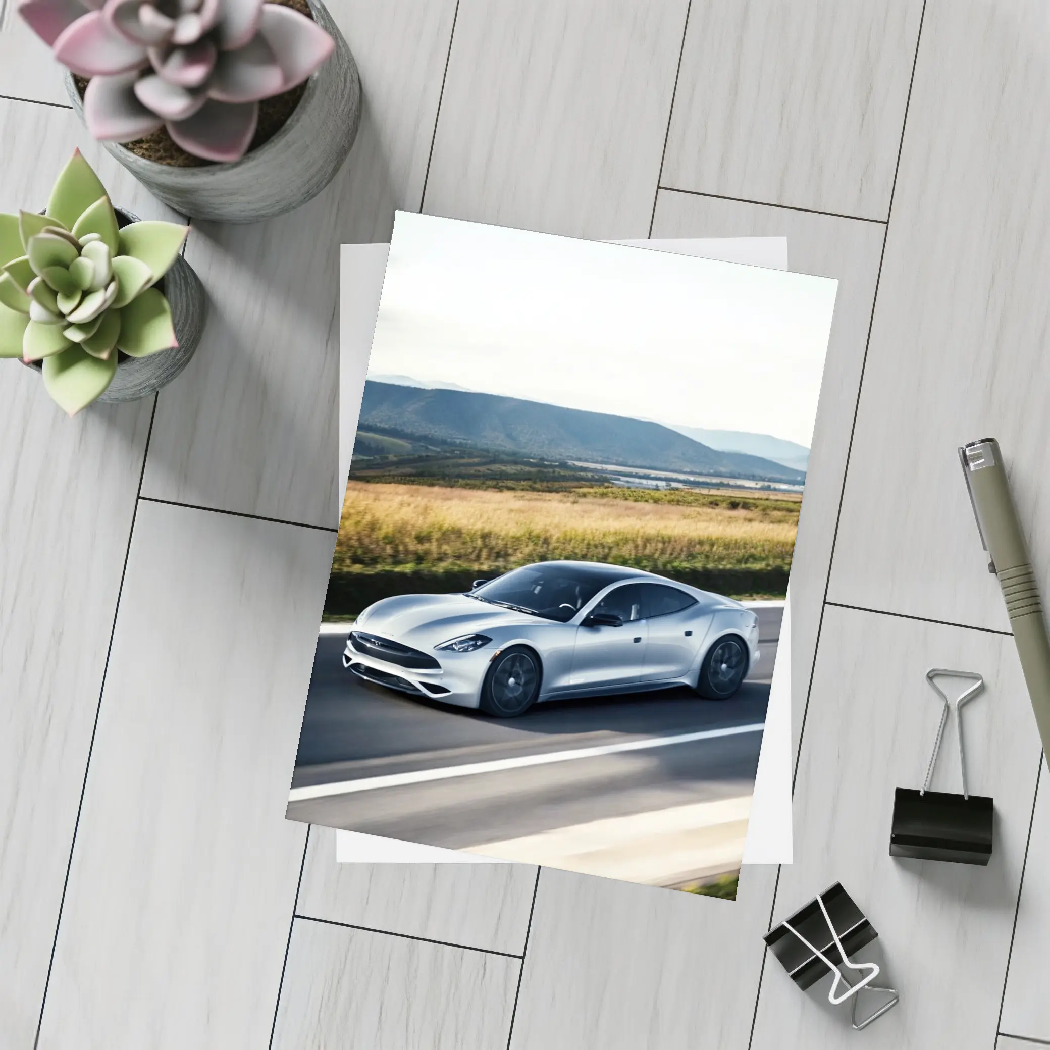 Karma Revero Silver Sedan Open Road Drive – Postcards