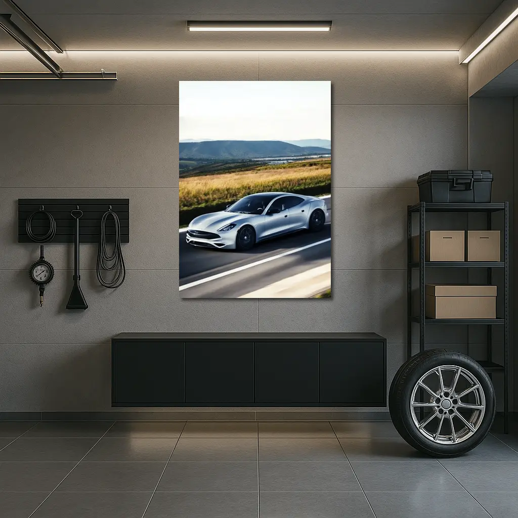 Karma Revero Silver Sedan Open Road Drive – Wall Art