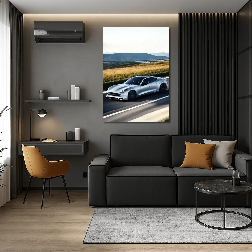 Karma Revero Silver Sedan Open Road Drive – Wall Art