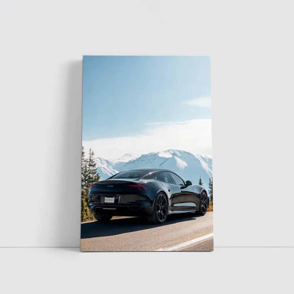 Karma Revero Black Car Snowy Mountain Road – Wall Art