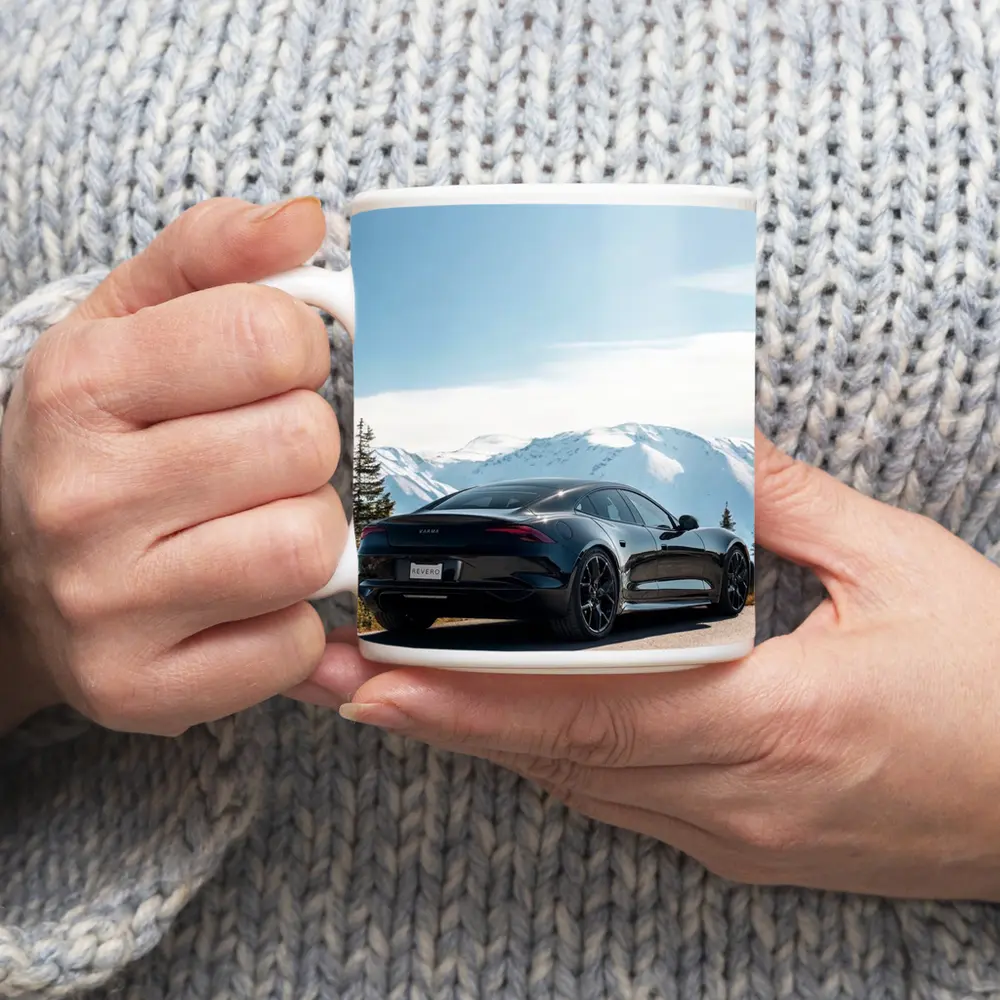 Karma Revero Black Car Snowy Mountain Road – Mugs