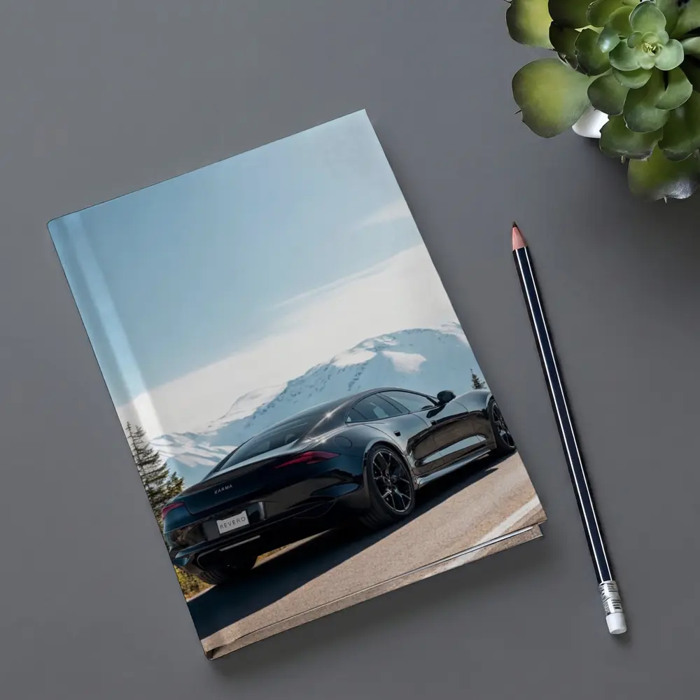 Karma Revero Black Car Snowy Mountain Road – Notebooks